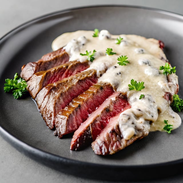 Flank Steak with Creamy Peppercorn Sauce