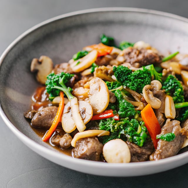 Ginger Beef, Mushroom & Kale Stir-Fry