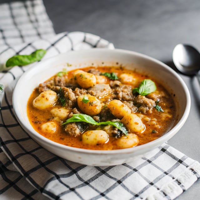 Italian Sausage, Gnocchi and Tomato Soup