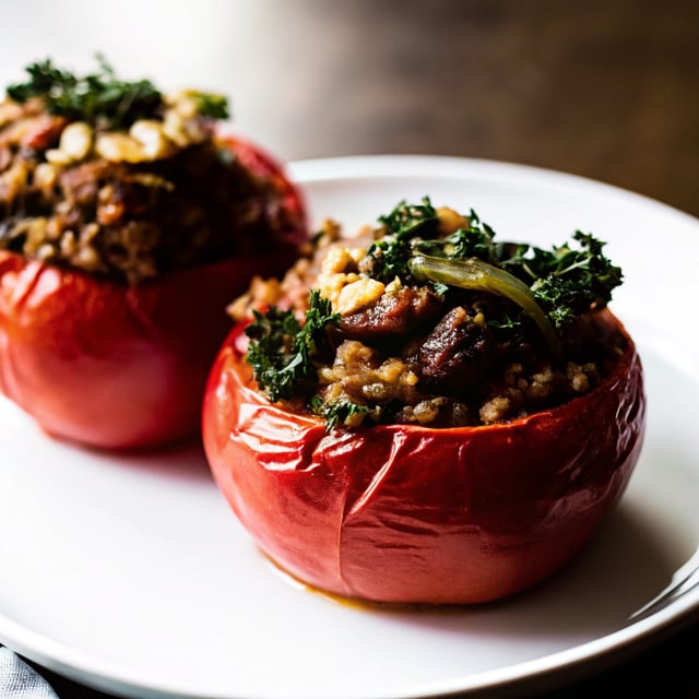 Italian Sausage, Kale & Orzo Stuffed Tomatoes