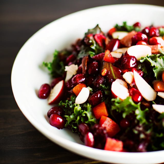 Kale Salad with Warm Cranberry Almond Vinaigrette
