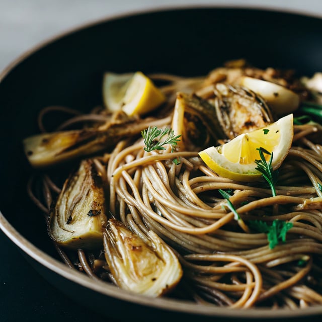 Lemon Brown Butter Pasta with Roasted Artichokes and Fennel