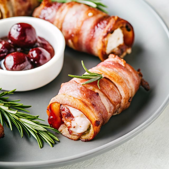 Maple Bacon-Wrapped Pork Tenderloin with Rosemary Cherry Sauce