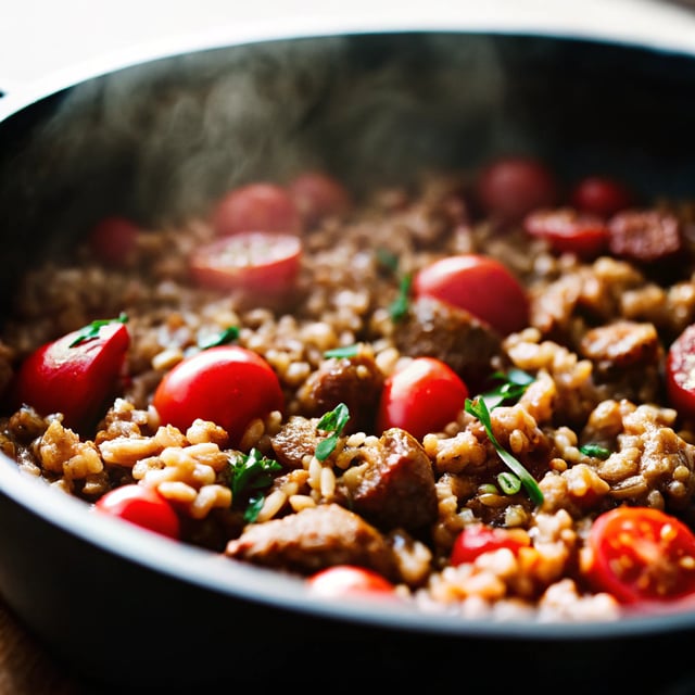 One Pot Farro with Italian Sausage and Tomatoes