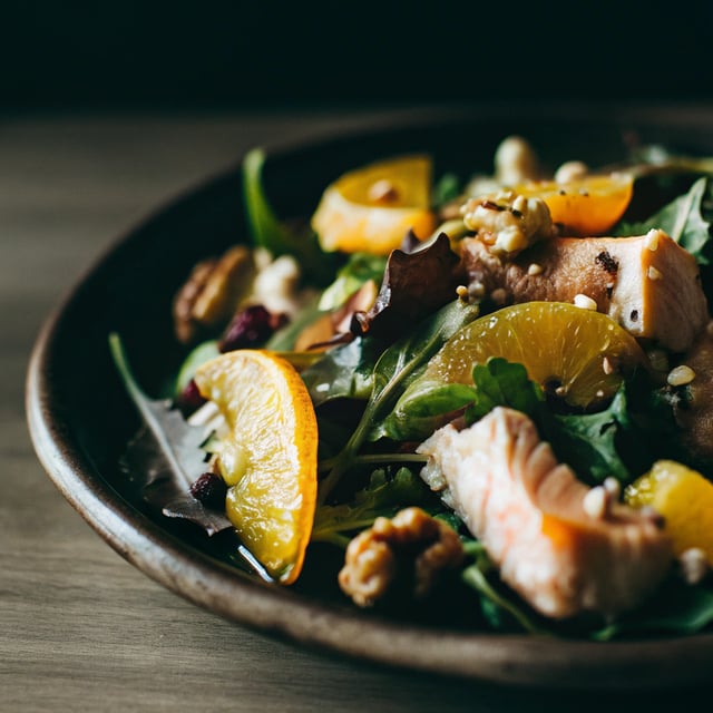 Orange Salmon Salad with Ginger Hot Honey Vinaigrette