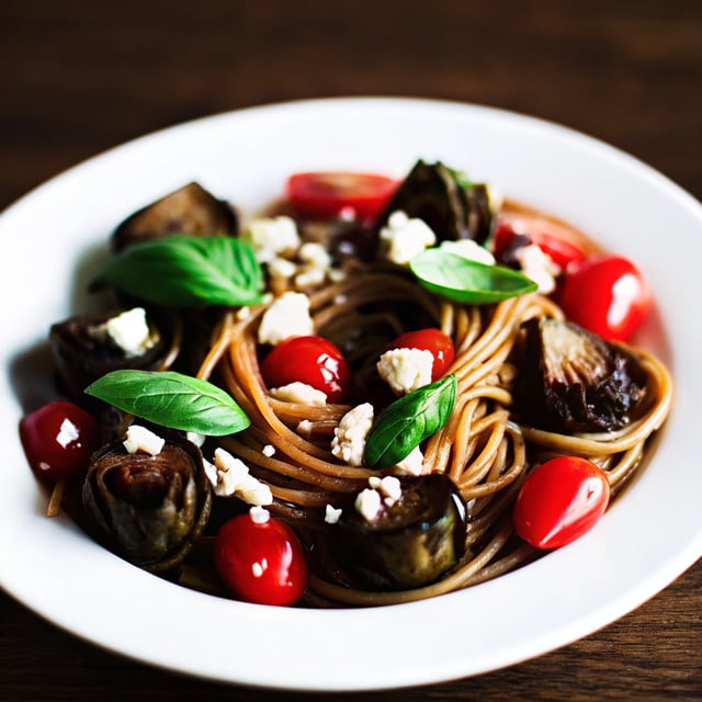 Pasta with Artichokes, Tomatoes and Feta