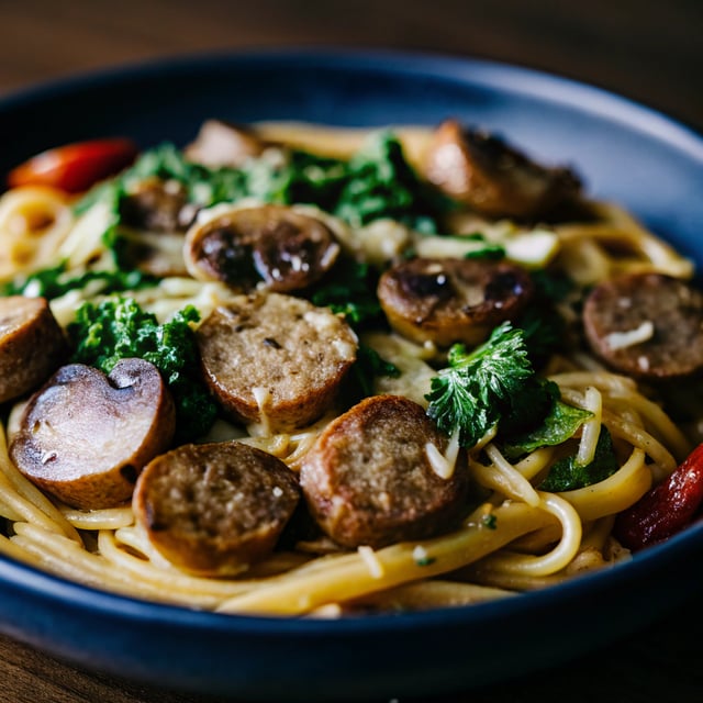 Pasta with Italian Sausage, Kale and Mushrooms
