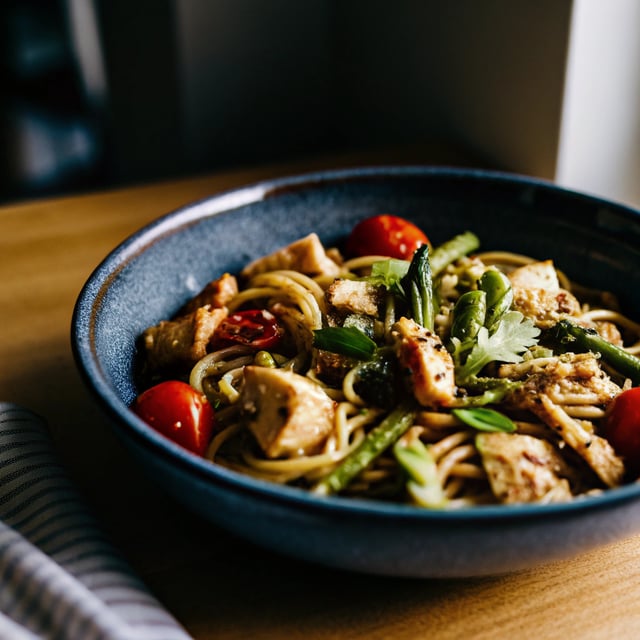 Pesto Pasta with Chicken, Asparagus & Arugula