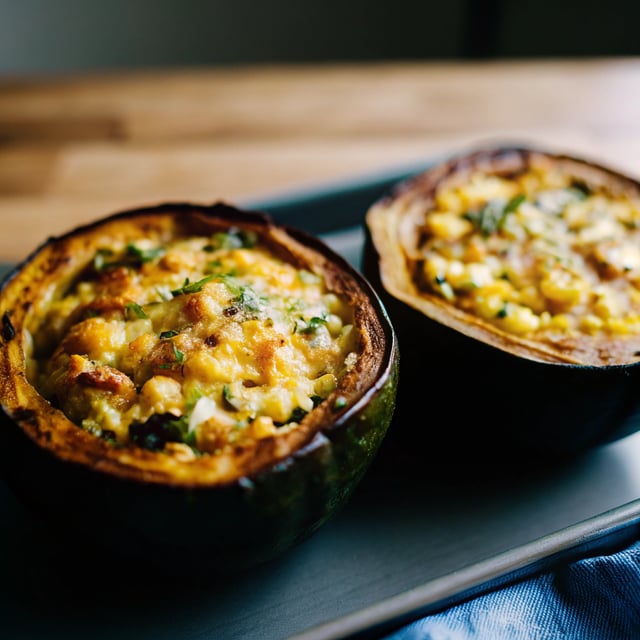 Roasted Corn Pudding in Acorn Squash