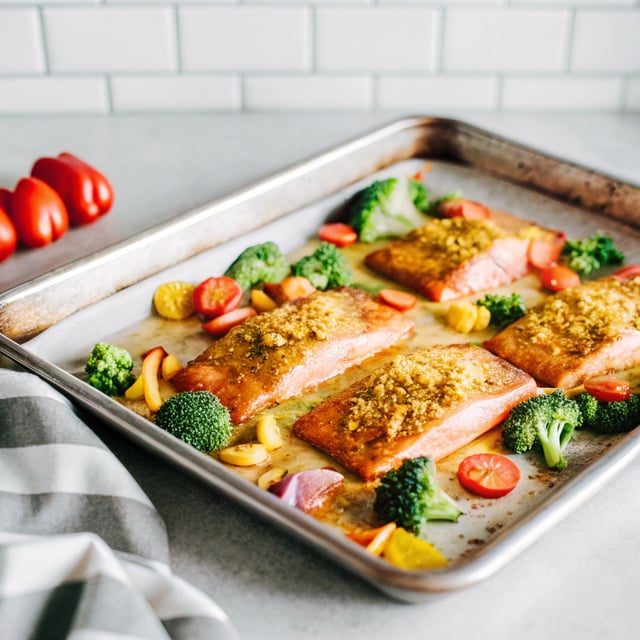 Sheet Pan Crispy Honey Mustard Salmon