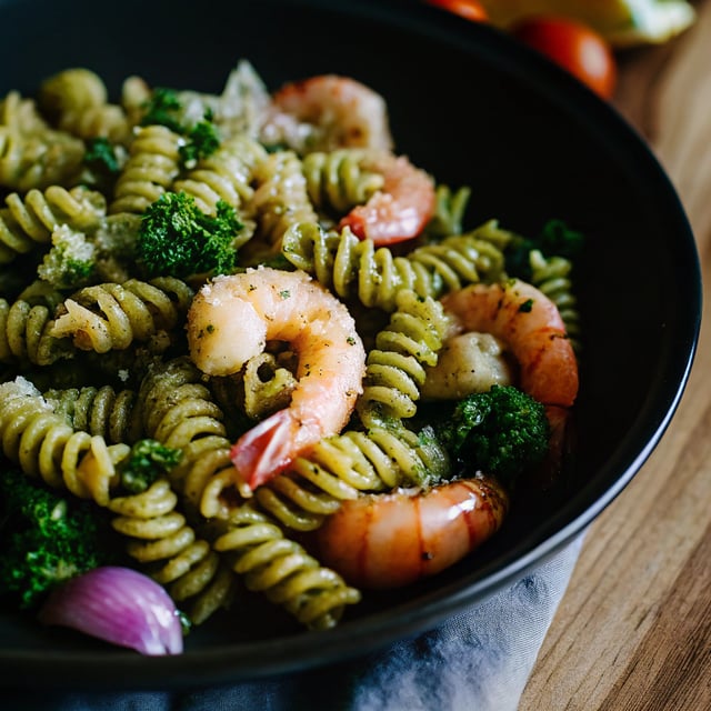 Shrimp Pasta with Broccoli Pesto