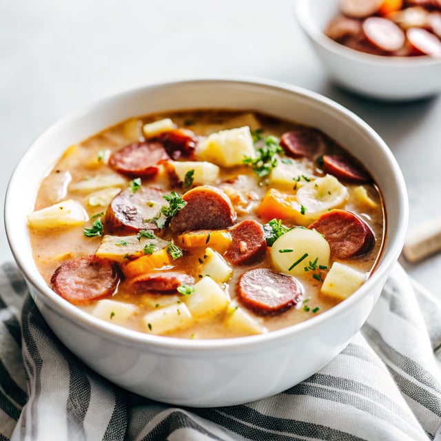 Smoked Sausage, Apple and Potato Soup