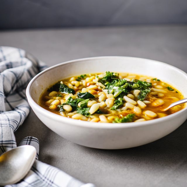 Spicy Kale, White Bean and Orzo Soup