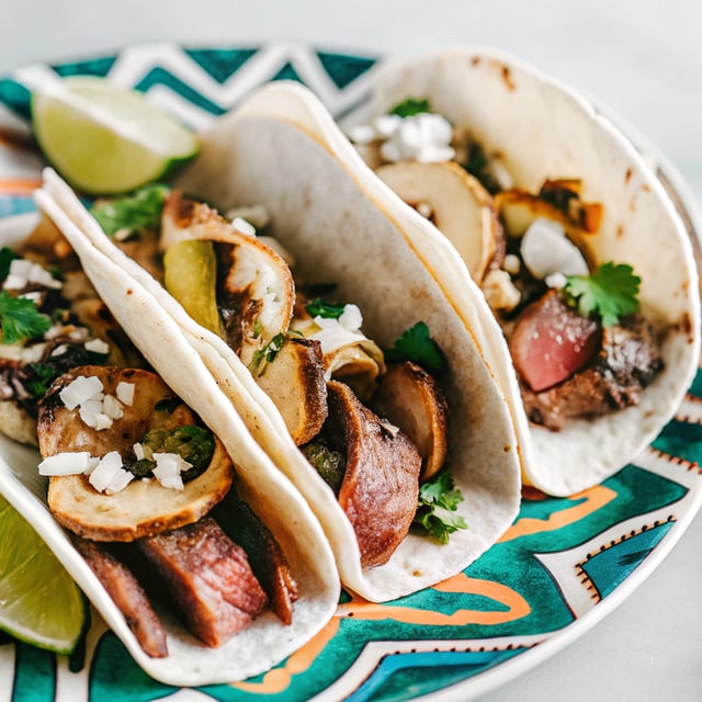 Steak, Poblano and Mushroom Tacos