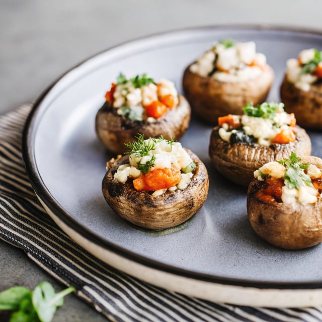 Stuffed Mushrooms with Blue Cheese & Sun-dried Tomato Pesto