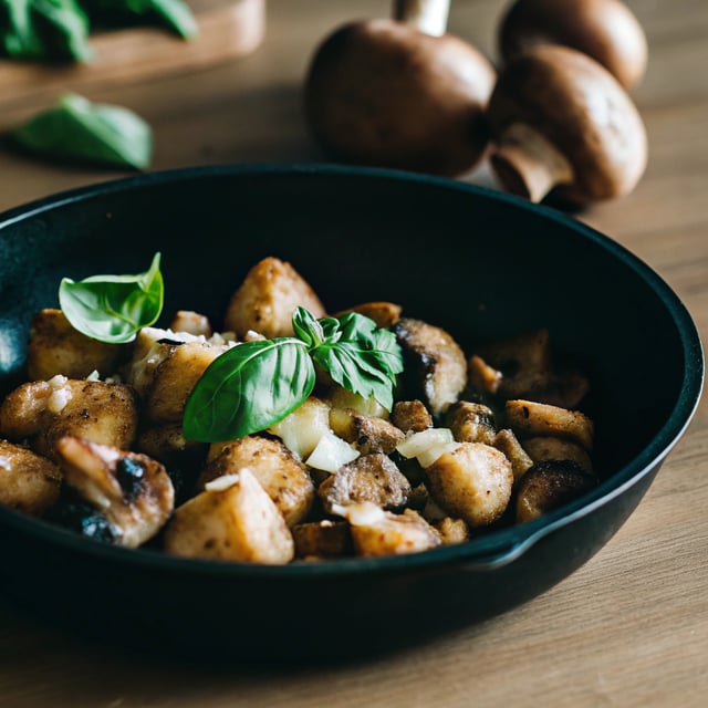 Toasted Gnocchi with Mushrooms, Basil and Parmesan