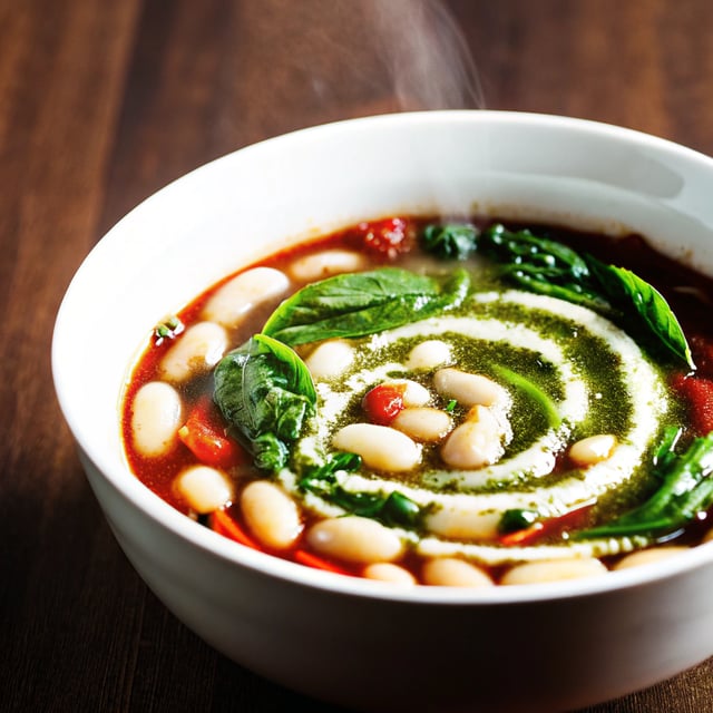 White Bean, Spinach & Pesto Soup