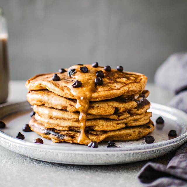 Whole Wheat Peanut Butter Chocolate Chip Pancakes