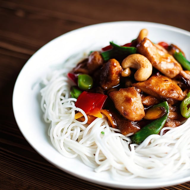 20 Minute Honey Garlic Cashew Chicken with Coconut Noodles