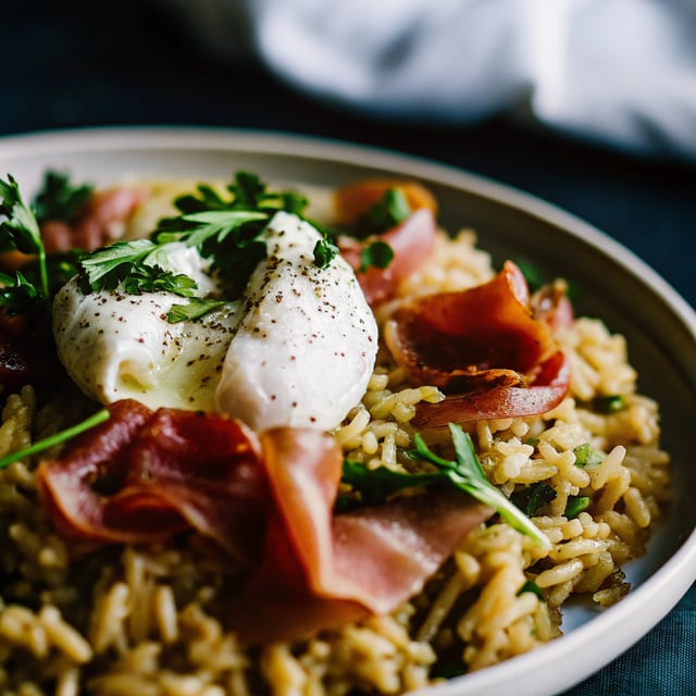 20 Minute Orzo Carbonara with Crispy Prosciutto and Burrata.
