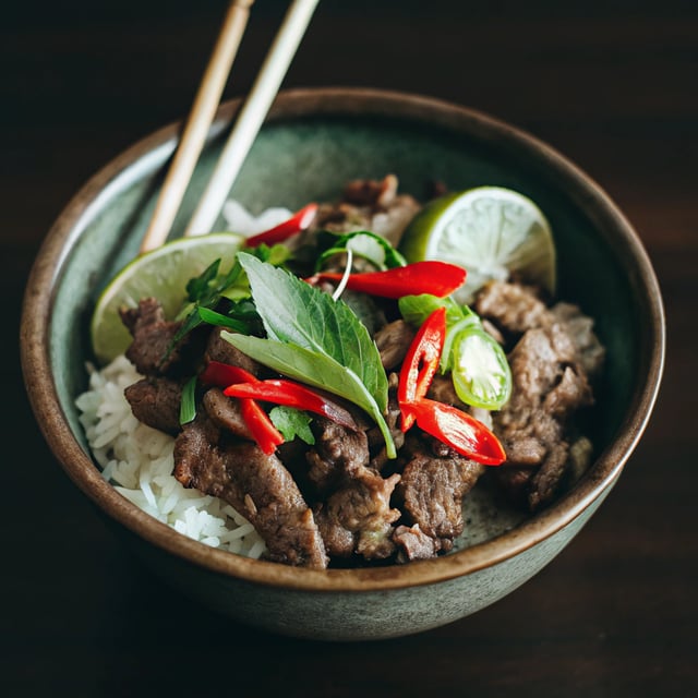20 Minute Thai Basil Beef and Lemongrass Rice Bowls.