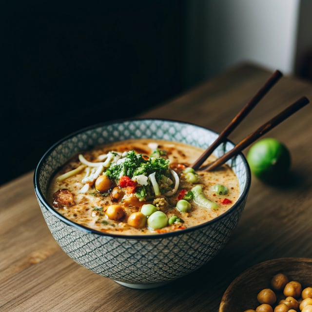30 Minute Coconut Curry Noodle Soup with Chili Crisp Chickpeas