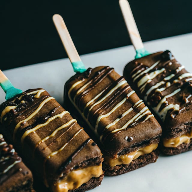 5-Ingredient Caramel Double Chocolate Birthday Ice Cream Cake Bars on a Stick.