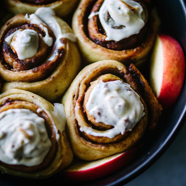 Apple Cinnamon Rolls with Cream Cheese Chai Frosting.