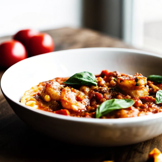 Basil Pomodoro Shrimp with Creamed Corn Polenta