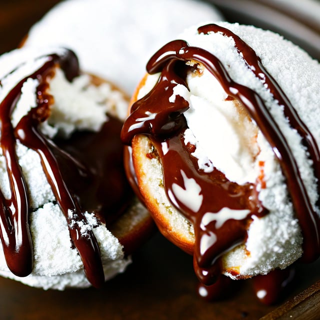 Beignets….filled with chocolate and then drizzled with Chocolate Sauce