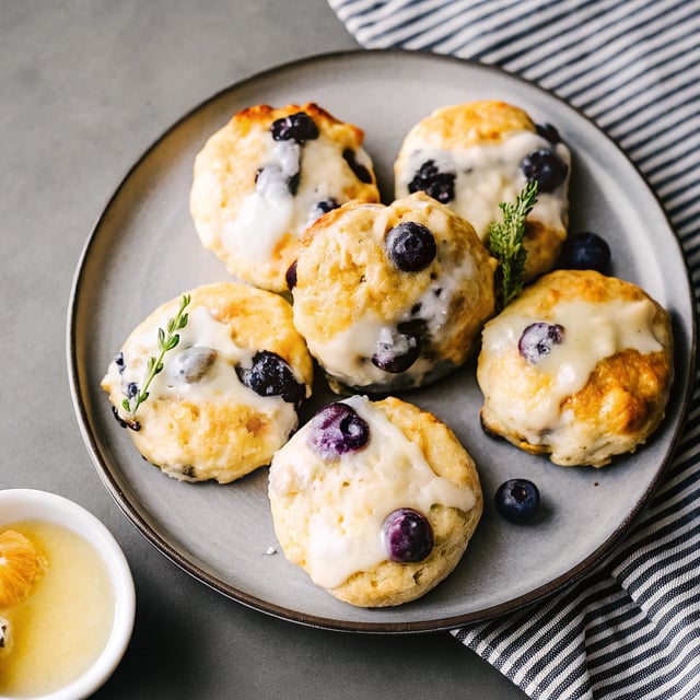 Blueberry Brie Cornbread Biscuits with Honey Butter.
