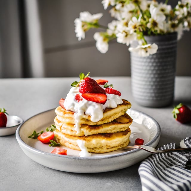 Buttermilk Pancakes with Chamomile Cream and Gingered Strawberries