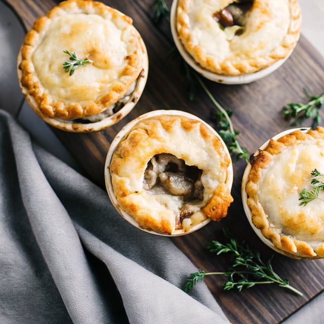 Butternut Squash and Beefy Mushroom Pot Pies w/Flakey Taleggio Crust.