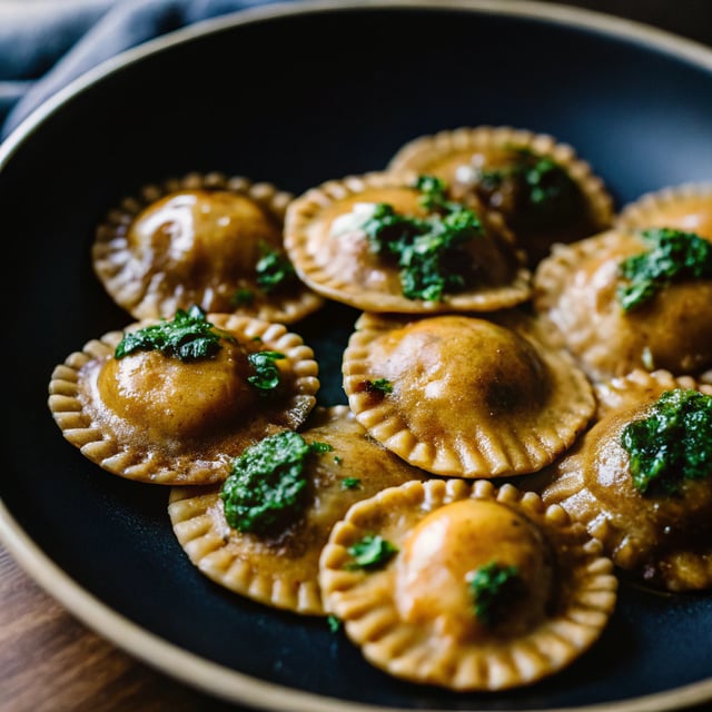 Butternut Squash Cheese Ravioli with Browned Butter Sage Pesto