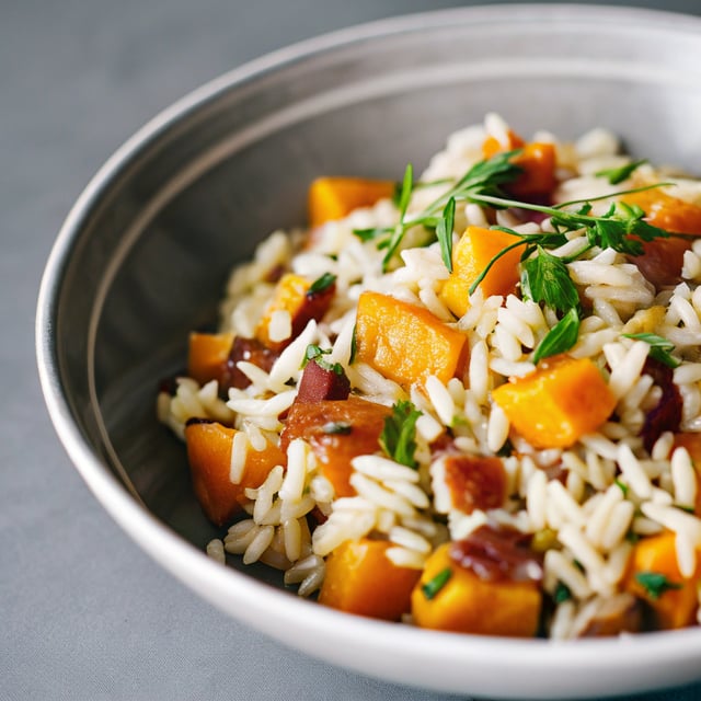 Butternut Squash Orzo Salad with Candied Bacon