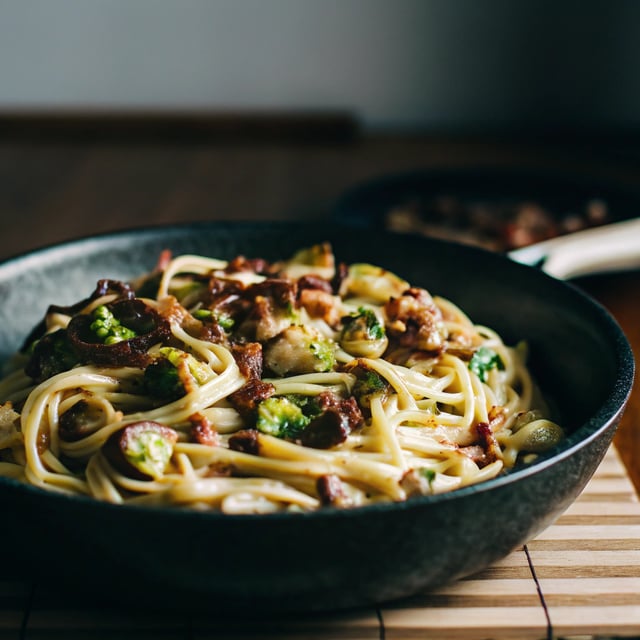 Caramelized Brussels Sprouts and Bacon Fettuccine Alfredo