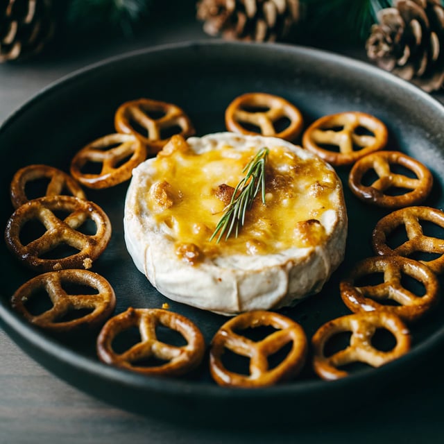 Caramelized Garlic Honey Baked Brie with Seasoned Pretzels (EASY CHRISTMAS APPETIZER).