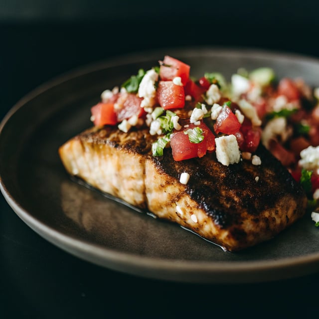 Cedar Plank Salmon with Watermelon Feta Salsa.