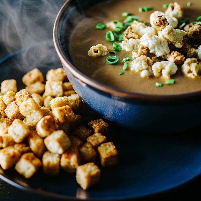 Cheddar Ale Soup with Chili Cheese Popcorn.