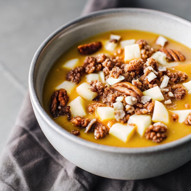 Cheddar Apple Butternut Squash Soup with Cinnamon Pecan Crumble