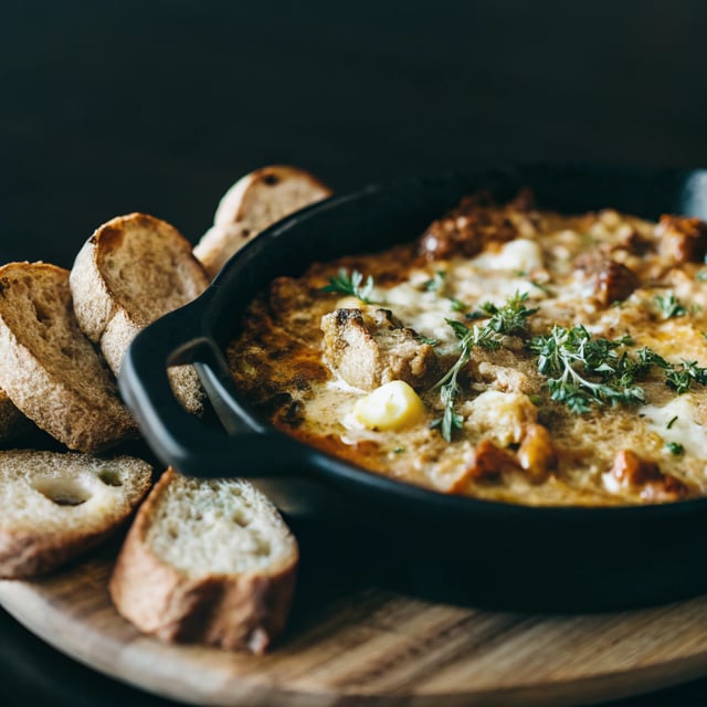 Cheesy Fontina Chorizo + Caramelized Onion and Artichoke Dip
