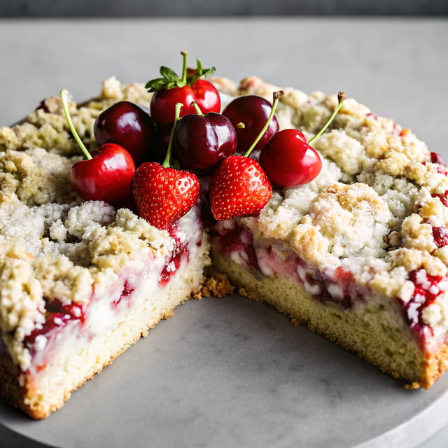 Cherry Strawberry Streusel Cake