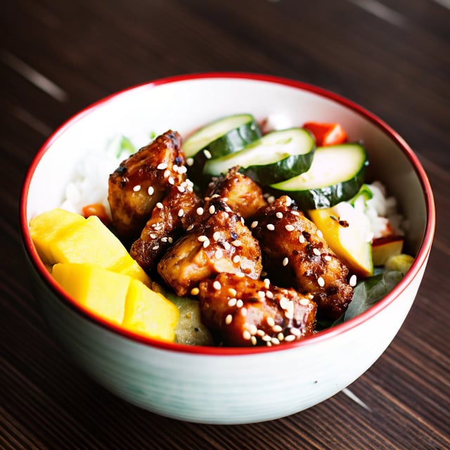 Chili Crisp Chicken Mango Cucumber Rice Bowl