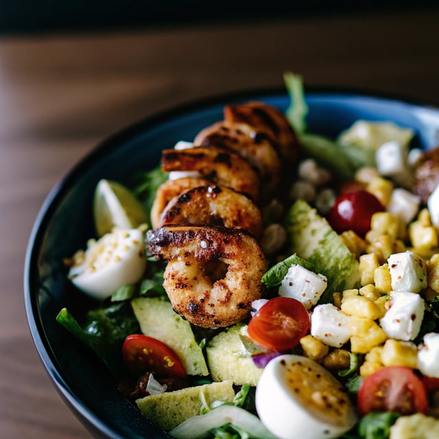 Chipotle Shrimp Cobb Salad with Jalapeño Corn Vinaigrette