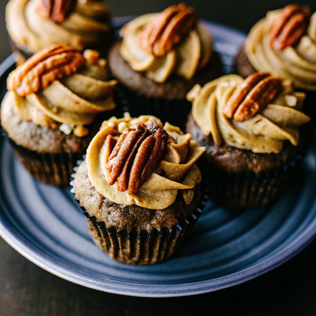 Chocolate Bourbon Pecan Pie Cupcakes with Butter Pecan Frosting.