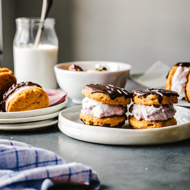 Chocolate Dipped Peanut Cookie Ice Cream Sandwiches