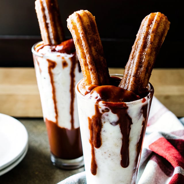 Churro Milkshakes with Dulce de Leche.