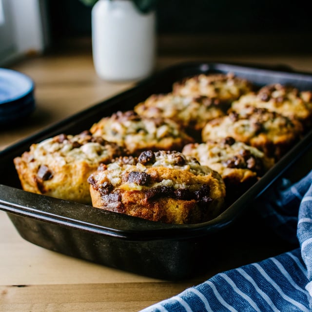 Cinnamon Brioche Chocolate Chip French Toast Muffins with Coconut Streusel