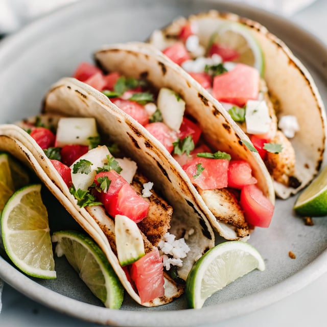 Coconut Lime Mahi Mahi Tacos with Tequila Soaked Watermelon Salsa