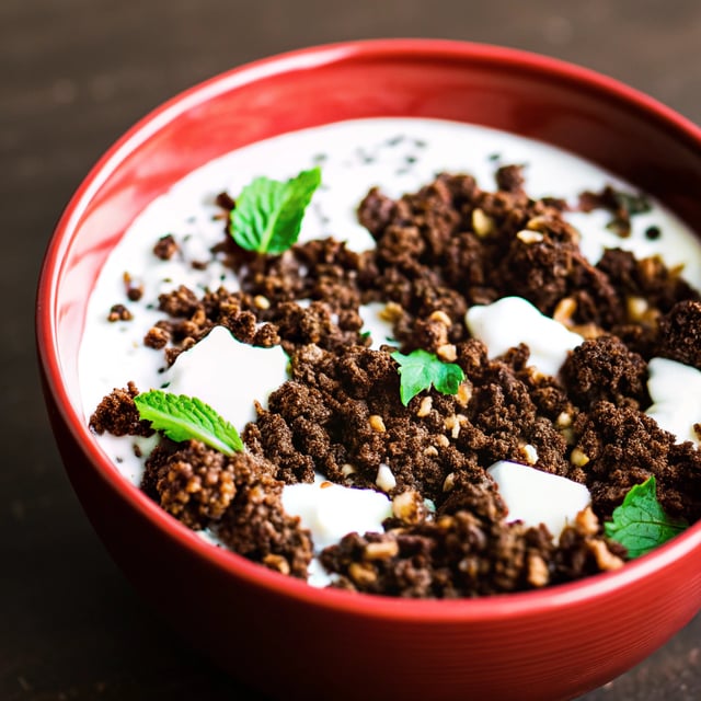 Coconut Oats Smoothie Bowl with Crunchy Black Sesame Quinoa Cereal + Mint.